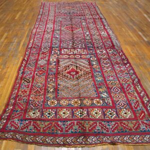 Antique Moroccan Rabat Rug 5'6"×18'3" Multicolor Geometric, 1920s - detail view 1