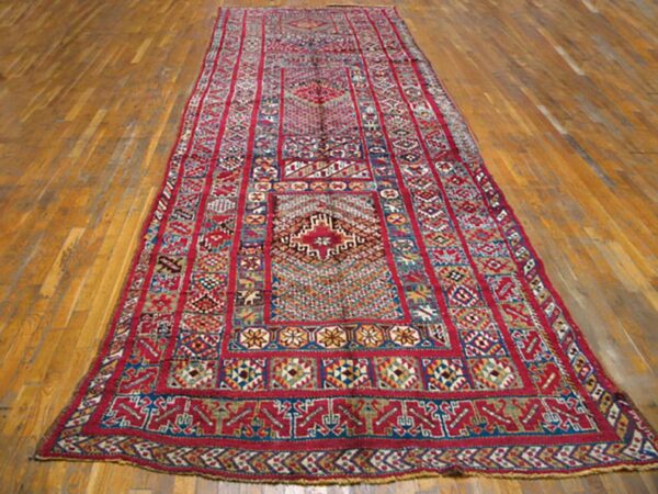 Antique moroccan rabat rug 5'6"×18'3" multicolor geometric, 1920s - detail view 1
