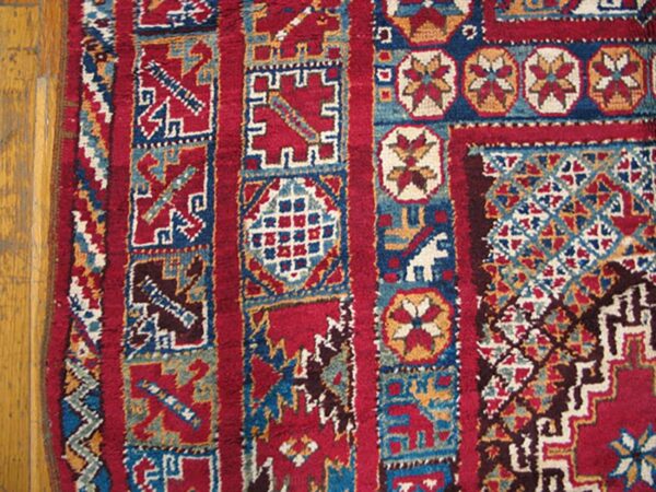 Antique moroccan rabat rug 5'6"×18'3" multicolor geometric, 1920s - detail view 2