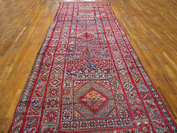 Antique moroccan rabat rug 5'6"×18'3" multicolor geometric, 1920s - detail view 3
