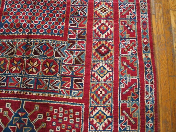 Antique moroccan rabat rug 5'6"×18'3" multicolor geometric, 1920s - detail view 4