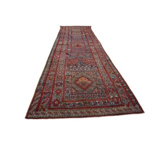 Antique Moroccan Rabat Rug 5'6"×18'3" Multicolor Geometric, 1920s - detail view 6