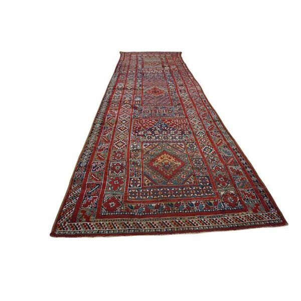Antique moroccan rabat rug 5'6"×18'3" multicolor geometric, 1920s - detail view 6