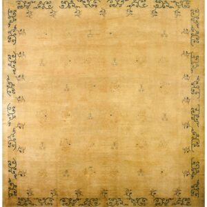 Antique N. Chinese Mongolian Carpet 16'10"Ã—17'10" Dusty Rose & Camel, Square Format, Circa 1900