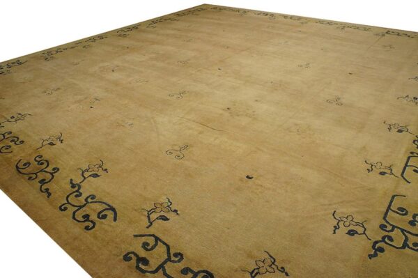 Antique n. Chinese mongolian carpet 16'10"ã—17'10" dusty rose & camel, square format, circa 1900 - detail view 1