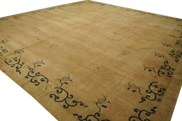 Antique n. Chinese mongolian carpet 16'10"ã—17'10" dusty rose & camel, square format, circa 1900 - detail view 2