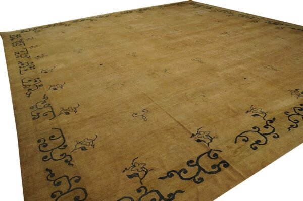 Antique n. Chinese mongolian carpet 16'10"ã—17'10" dusty rose & camel, square format, circa 1900 - detail view 3