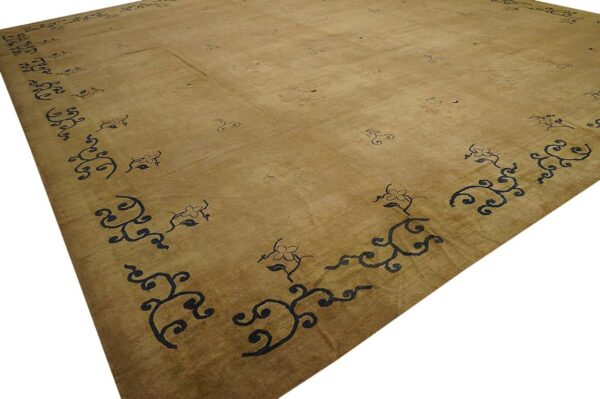 Antique n. Chinese mongolian carpet 16'10"ã—17'10" dusty rose & camel, square format, circa 1900 - detail view 4