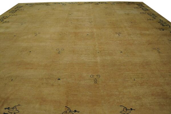 Antique n. Chinese mongolian carpet 16'10"ã—17'10" dusty rose & camel, square format, circa 1900 - detail view 6