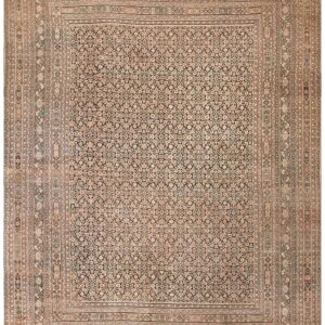 Antique N.E. Persian Khorassan Moud Carpet 11'6"×15'2" Navy Field, Dusty Rose Border, Circa 1890