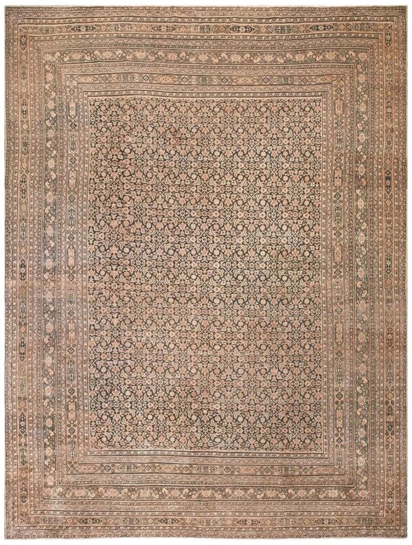 Antique n. E. Persian khorassan moud carpet 11'6"×15'2" navy field, dusty rose border, circa 1890