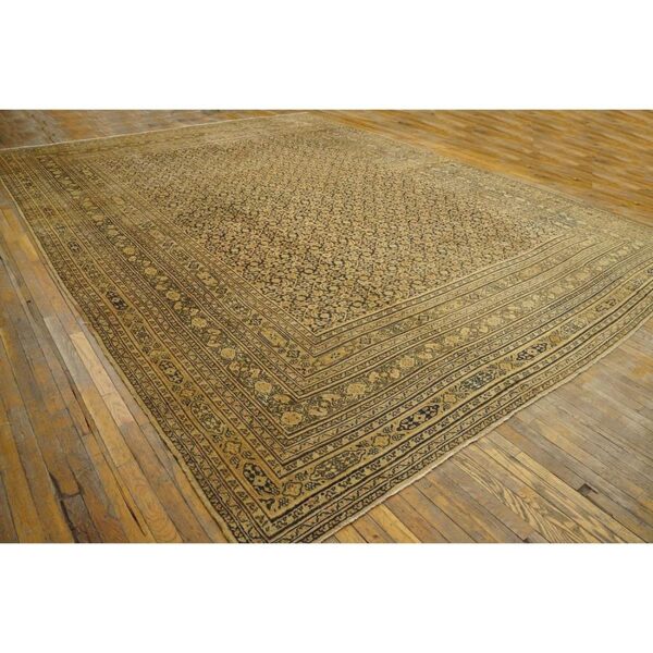 Antique n. E. Persian khorassan moud carpet 11'6"×15'2" navy field, dusty rose border, circa 1890 - detail view 2