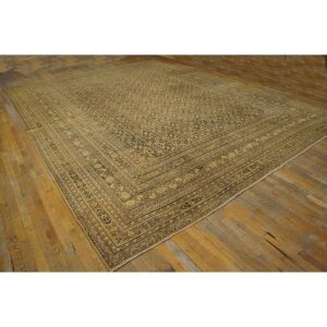 Antique N.E. Persian Khorassan Moud Carpet 11'6"×15'2" Navy Field, Dusty Rose Border, Circa 1890 - detail view 3