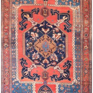 Antique N.W. Persian Bakhshaiesh Carpet 10'8"×16'10" Blue & Red, Hand-Knotted Wool, 1880s