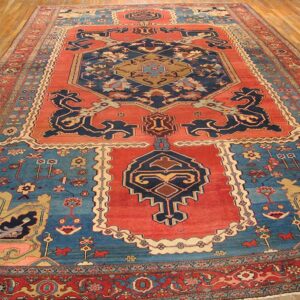 Antique N.W. Persian Bakhshaiesh Carpet 10'8"×16'10" Blue & Red, Hand-Knotted Wool, 1880s - detail view 1