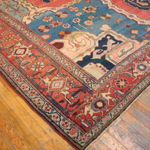 Antique N.W. Persian Bakhshaiesh Carpet 10'8"×16'10" Blue & Red, Hand-Knotted Wool, 1880s - detail view 2