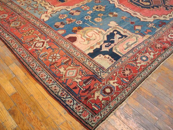 Antique n. W. Persian bakhshaiesh carpet 10'8"×16'10" blue & red, hand-knotted wool, 1880s - detail view 2