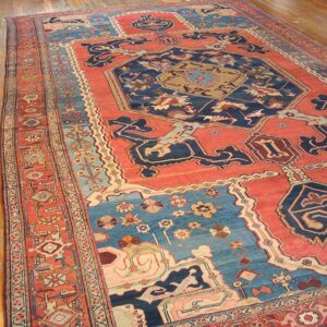 Antique N.W. Persian Bakhshaiesh Carpet 10'8"×16'10" Blue & Red, Hand-Knotted Wool, 1880s - detail view 3