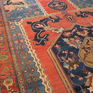 Antique N.W. Persian Bakhshaiesh Carpet 10'8"×16'10" Blue & Red, Hand-Knotted Wool, 1880s - detail view 4