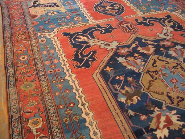 Antique n. W. Persian bakhshaiesh carpet 10'8"×16'10" blue & red, hand-knotted wool, 1880s - detail view 4