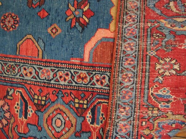 Antique n. W. Persian bakhshaiesh carpet 10'8"×16'10" blue & red, hand-knotted wool, 1880s - detail view 6