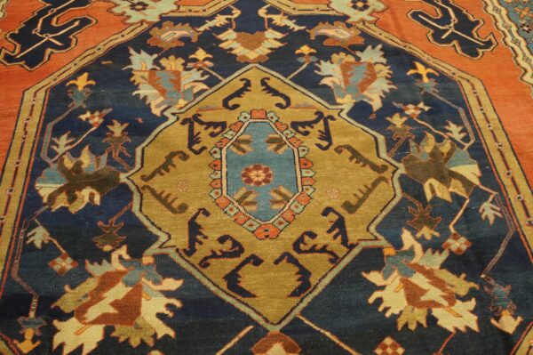 Antique n. W. Persian bakhshaiesh carpet 10'8"×16'10" blue & red, hand-knotted wool, 1880s - detail view 7