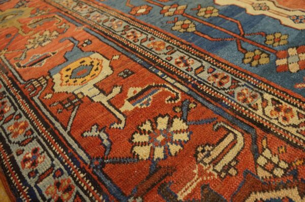 Antique n. W. Persian bakhshaiesh carpet 10'8"×16'10" blue & red, hand-knotted wool, 1880s - detail view 8