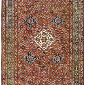 Antique N.W. Persian Bakshaiesh Gallery Carpet 6'8"×17' Red Field, Teal Green Border, Circa 1880