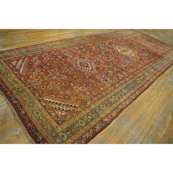 Antique n. W. Persian bakshaiesh gallery carpet 6'8"×17' red field, teal green border, circa 1880 - detail view 1