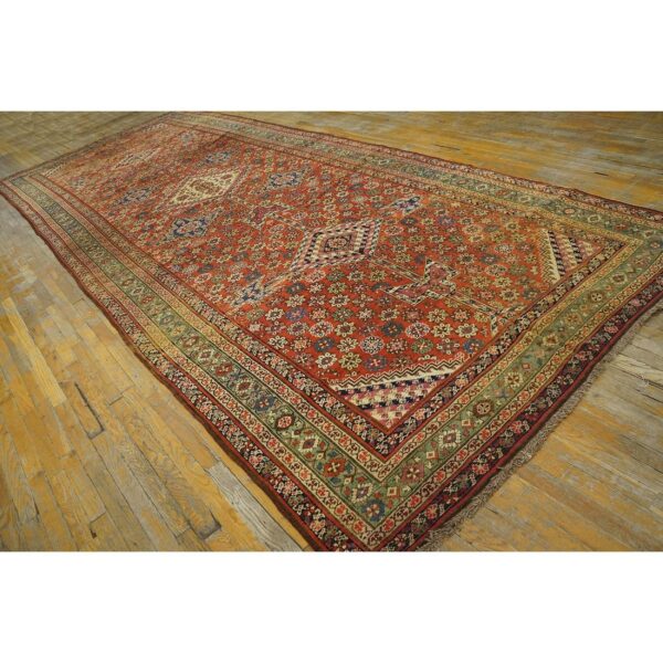 Antique n. W. Persian bakshaiesh gallery carpet 6'8"×17' red field, teal green border, circa 1880 - detail view 2