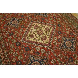 Antique N.W. Persian Bakshaiesh Gallery Carpet 6'8"×17' Red Field, Teal Green Border, Circa 1880 - detail view 3