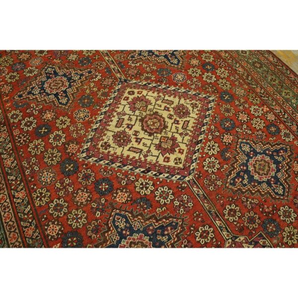 Antique n. W. Persian bakshaiesh gallery carpet 6'8"×17' red field, teal green border, circa 1880 - detail view 3