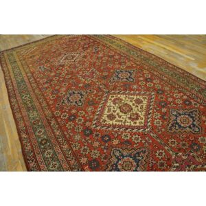 Antique N.W. Persian Bakshaiesh Gallery Carpet 6'8"×17' Red Field, Teal Green Border, Circa 1880 - detail view 4
