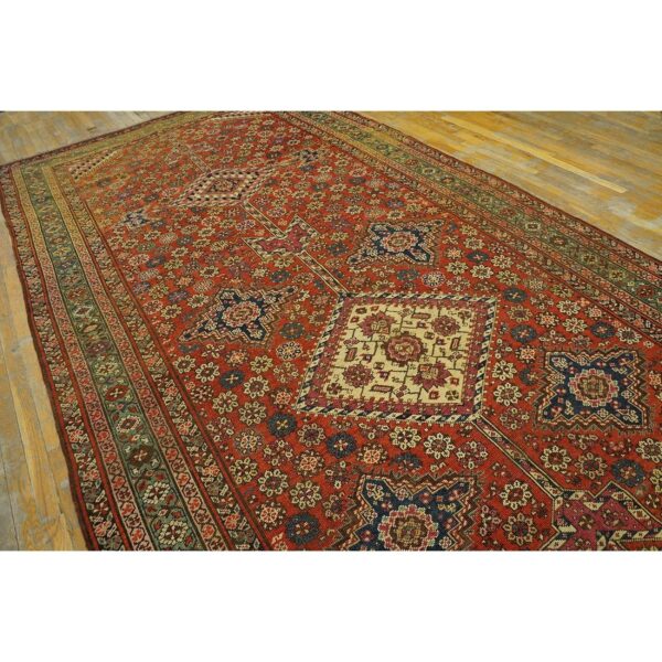 Antique n. W. Persian bakshaiesh gallery carpet 6'8"×17' red field, teal green border, circa 1880 - detail view 4