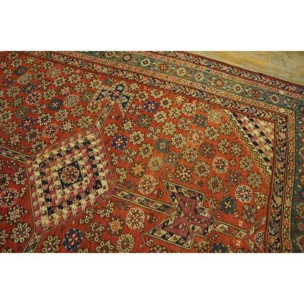 Antique n. W. Persian bakshaiesh gallery carpet 6'8"×17' red field, teal green border, circa 1880 - detail view 5