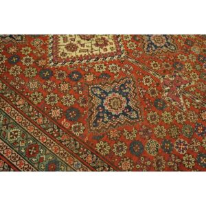 Antique N.W. Persian Bakshaiesh Gallery Carpet 6'8"×17' Red Field, Teal Green Border, Circa 1880 - detail view 6