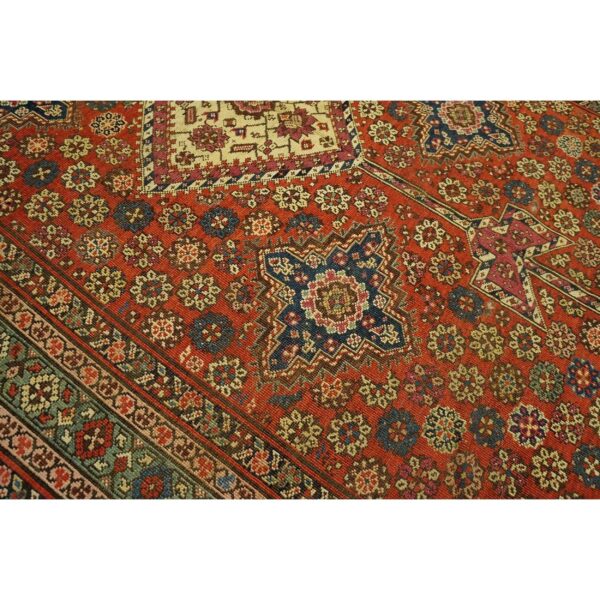Antique n. W. Persian bakshaiesh gallery carpet 6'8"×17' red field, teal green border, circa 1880 - detail view 6