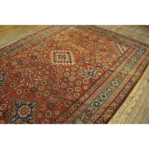 Antique N.W. Persian Bakshaiesh Gallery Carpet 6'8"×17' Red Field, Teal Green Border, Circa 1880 - detail view 7