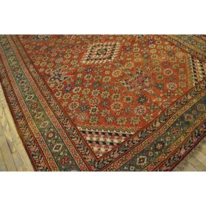 Antique N.W. Persian Bakshaiesh Gallery Carpet 6'8"×17' Red Field, Teal Green Border, Circa 1880 - detail view 8