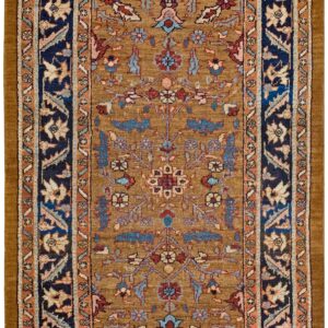 Antique N.W. Persian Heriz Rug 3'7"×5'9" Camel Field, Dark Blue Border, Floral, Circa 1920