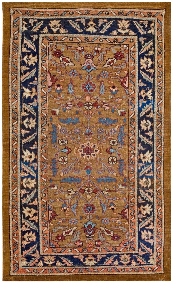Antique n. W. Persian heriz rug 3'7"×5'9" camel field, dark blue border, floral, circa 1920 1 Antique n. W. Persian heriz rug 3'7"×5'9" camel field, dark blue border, floral, circa 1920