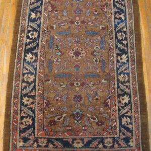 Antique N.W. Persian Heriz Rug 3'7"×5'9" Camel Field, Dark Blue Border, Floral, Circa 1920 - detail view 2