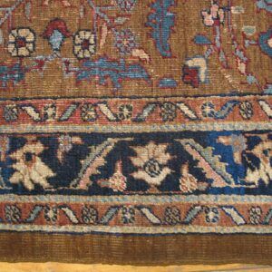Antique N.W. Persian Heriz Rug 3'7"×5'9" Camel Field, Dark Blue Border, Floral, Circa 1920 - detail view 3