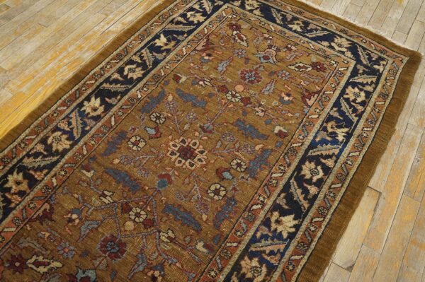 Antique n. W. Persian heriz rug 3'7"×5'9" camel field, dark blue border, floral, circa 1920 5 Antique n. W. Persian heriz rug 3'7"×5'9" camel field, dark blue border, floral, circa 1920 - detail view 4