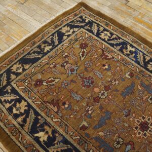 Antique N.W. Persian Heriz Rug 3'7"×5'9" Camel Field, Dark Blue Border, Floral, Circa 1920 - detail view 5
