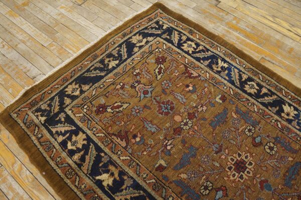 Antique n. W. Persian heriz rug 3'7"×5'9" camel field, dark blue border, floral, circa 1920 6 Antique n. W. Persian heriz rug 3'7"×5'9" camel field, dark blue border, floral, circa 1920 - detail view 5