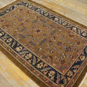 Antique N.W. Persian Heriz Rug 3'7"×5'9" Camel Field, Dark Blue Border, Floral, Circa 1920 - detail view 8
