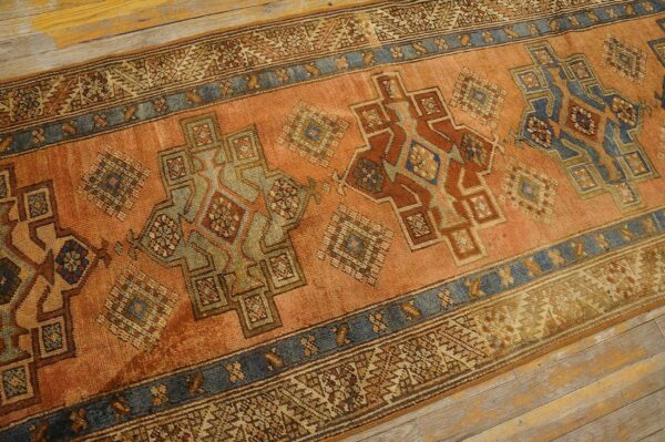 Antique n. W. Persian karajeh runner 2'10"ã—17'10" salmon & ivory long format, circa 1920 - detail view 9