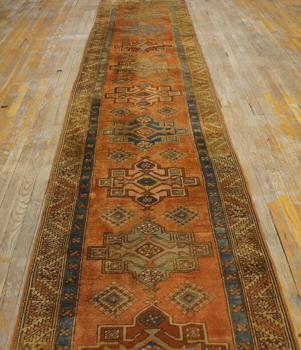 Antique n. W. Persian karajeh runner 2'10"ã—17'10" salmon & ivory long format, circa 1920 - detail view 11