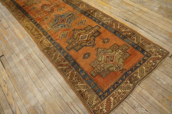 Antique n. W. Persian karajeh runner 2'10"ã—17'10" salmon & ivory long format, circa 1920 - detail view 12
